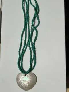 ターコイズビーズ ハート型シェルペンダントネックレス