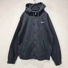NIKE　フルジップ　フーディー　パーカー　L　刺繍　ロゴ　ブラック　人気　古着