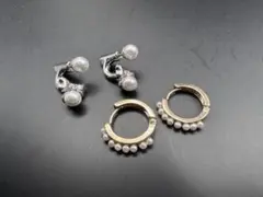 ピアス 2点セット パール フープ リボン シルバー ゴールド