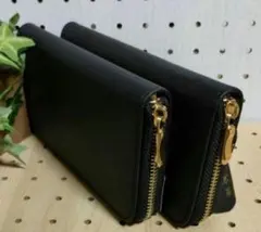 長財布　本革財布　黒　ブラック　二点セット　男女兼用