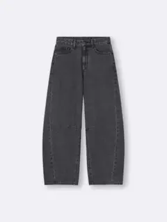 【M】GU バレルレッグジーンズ　ダークグレー　丈標準　デニム