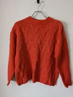ケーブル編みニットセーター オレンジ 長袖 レディース