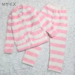 【新品】モコモコ ふわふわ ボーダー ルームウェア カーディガン パンツ M