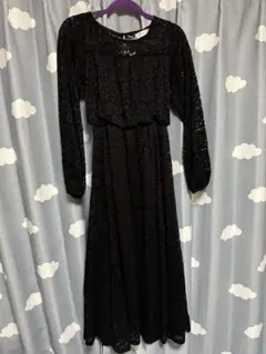 結婚式　お呼ばれドレス　 ブラックレースロングドレス