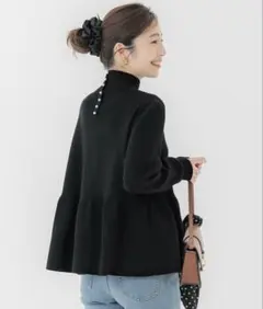 coca ボトルネックバックパールニット　ブラック　M