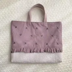 さくらんぼ刺繍　フリルレッスンバッグ♡