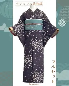 小紋 着物 フルセット 黒地 扇面 牡丹 NO110 - メルカリ