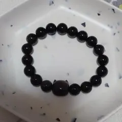 最終価格オブシディアン猫型付き ブレスレット