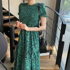 レディース レオパード柄 半袖 ロングワンピース4