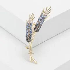 ブローチ　麦穂　青　ブルー　キラキラ　ビジュー　ゴールドカラー　エレガント　上品