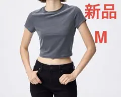 新品　GU シアーベロアミニT+X ベロアTシャツ　Mサイズ　ダークグレーのサムネイル
