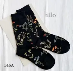 靴下　ソックス　レディース　花柄　北欧　ボタニカル　ブラック　クリボテラ風