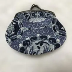 花柄がま口コインケース ネイビー系　美品