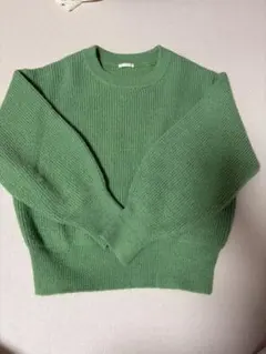 GUグリーン リブ編み 長袖セーター