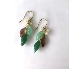 14kgfグリーンオニキス、クリソプレーズ、アンデシン、オパールのピアス