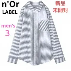 【新品未開封】n'OrLABEL選べる総柄シンプルシャツ／ネイビーストライプ／Ｌ
