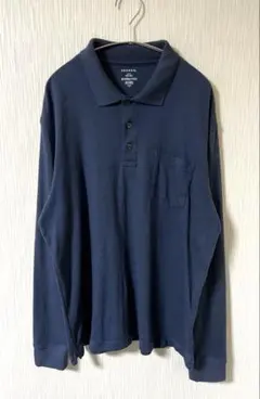 US古着 GEORGE. ジョージ コットン 長袖ポロシャツ ネイビー 美品のサムネイル
