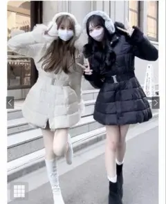 GRLファー付きAラインブラックダウンジャケット