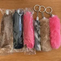 ふわふわファーしっぽキーホルダー　6点セット