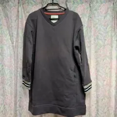 グレー Vネック 裏起毛長袖チュニック