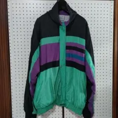 90's古着　シルク100％　アート　マルチカラー　ナイロンジャケット Mサイズ