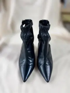 zara women ネイビーレザー アンクルブーツ ポインテッドトゥ 40