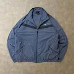 90s古着NIKEナイロンジャケット刺繍口ゴスウッシュフルジップブルーDB238