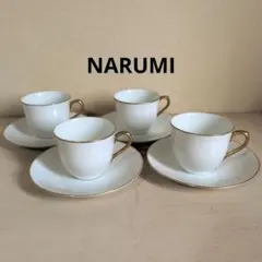 NARUMI　ナルミ　カップ＆ソーサー 4客セット 金彩 ホワイト エンボス