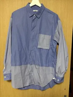 UNIQLOユニクロ+Jストライプ切替長袖シャツM青ジルサンダー