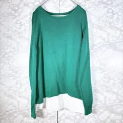 【シューラル】ニットセーター（緑）L レーヨン　背面切り返しデザイン　薄手