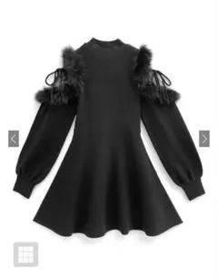 チュールショルダーファーフレアニットミニワンピース ［tu1477］