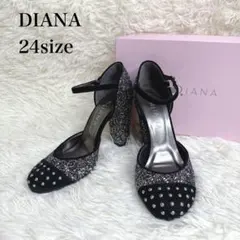 DIANA ラメ グリッター アンクルストラップ ハイヒール 24サイズ 黒