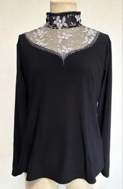 イチオク 社交ダンスレッスンウェア /シルバー糸の花柄刺繍/ 黒色長袖