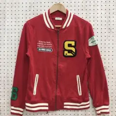アメカジポップ ギャル 古着 ワッペン ラインリブ切替 スウェットブルゾン