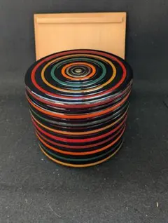 【美品】象彦製　漆芸品　独楽重（こまじゅう）丸重　二段重