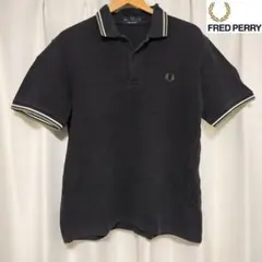 【古着】FREDPERRYフレッドペリー英国製半袖ポロシャツ黒（白グリーン）40