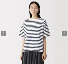 MUJI ネイビー/ホワイトストライプ Tシャツ サイズLのサムネイル