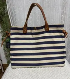 IL BISONTE トートバッグ マリンボーダー キャンバス 底板付