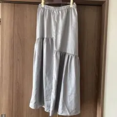 メタリックグレー　ロングフレアスカート　Lサイズ　美品