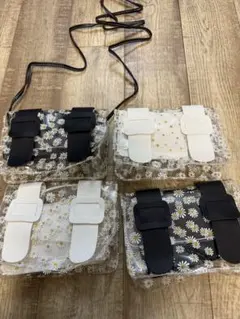 デイジー柄 透明ショルダーバッグ 4個セット