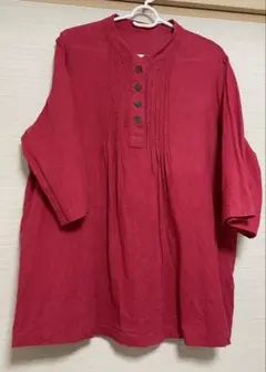 Aラインシャツ　赤色　七分袖　綿100% サイズＬ