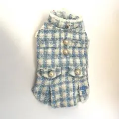 犬服 青と白のチェック柄 ツイード風