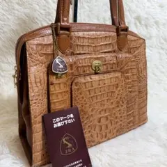 JRA認定 クロコダイル ベージュ ハンドバッグ カデナ マットクロコ