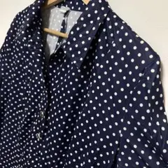 ネイビー 水玉 ドット 半袖 シャツワンピース レトロ 一点物 古着 ガーリー