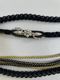 黒金編み込み帯締め・房付き