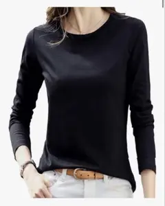 ブラック クルーネック Tシャツ 長袖