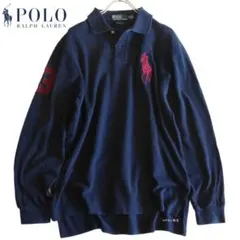 【POLO RALPH LAUREN】長袖ポロシャツ　ビッグポニー　紺　M★