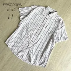 【ファーストダウン】 半袖シャツ 白 ストライプ ボタンダウン LL 古着 美品のサムネイル