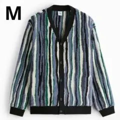 【美品】ZARA ザラ ストライプ フェイクボアカーディガン メンズM 齋藤飛鳥