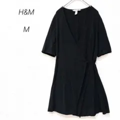H&M カシュクールワンピースM 半袖 ウエストリボン レーヨン　0753のサムネイル